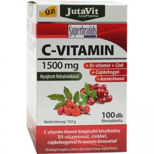 JutaVit C-vitamin 1500 mg acerola-kivonattal, csipkebogyóval, D3-vitaminnal és cinkkel 100x