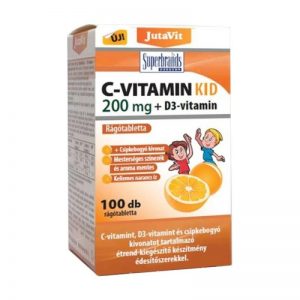 JutaVit Kid C-vitamin 200mg + D3-vitamin 800NE + csipkebogyó kivonat narancs ízű rágótabletta 100x