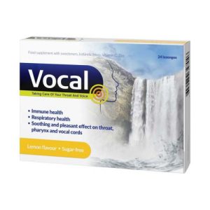 Vocal szopogató tabletta édesítőszerrel, izlandi zuzmóval, C-vitaminnal és cinkkel, Citrom ízű 24x